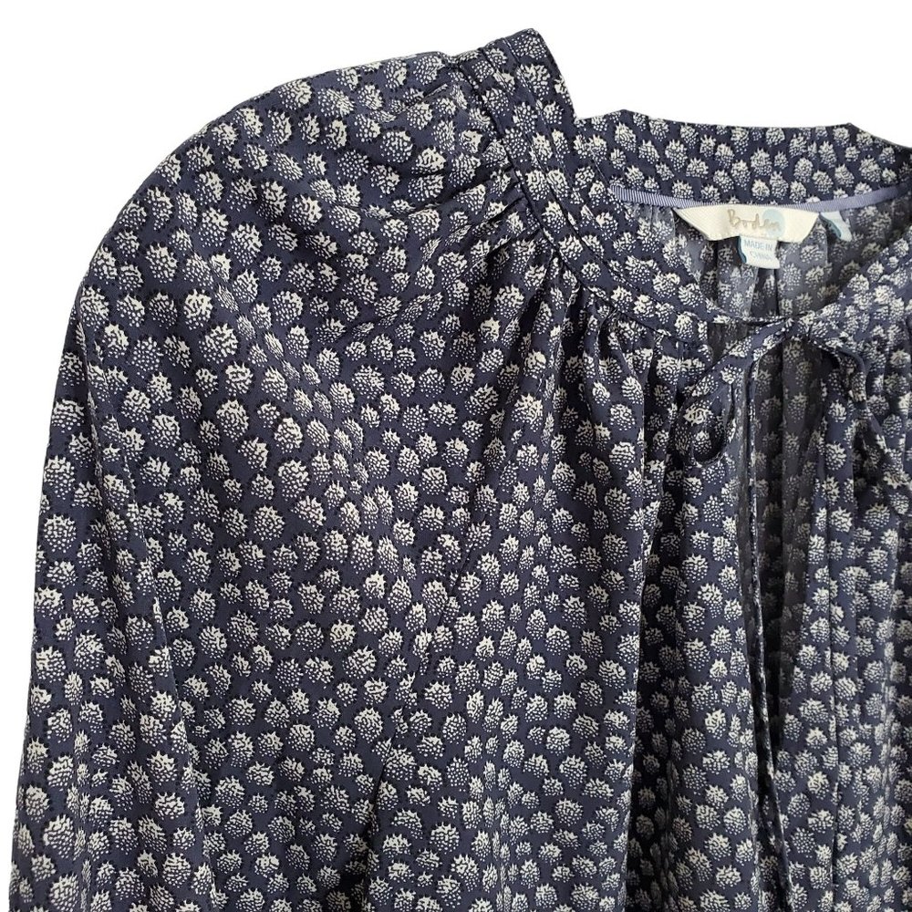 Boden Size 12 12R Blouse Peasant Boho Puff Sleeve Ribbon Tie Keyhole Blouson - Picture 4 of 7